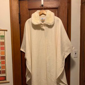 Betmar white coat wrap with faux fur collar